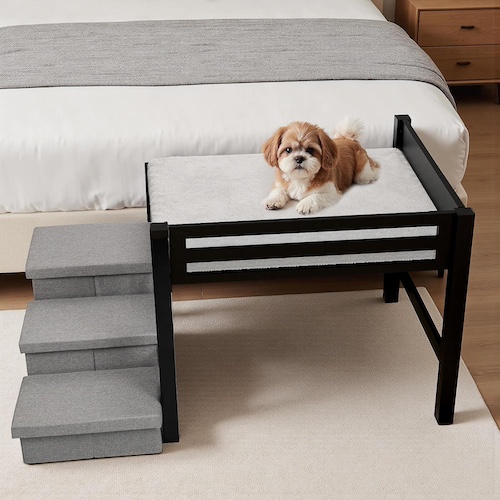 raised dog bed with stairs