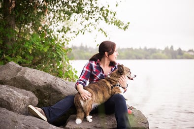 certified dog trainer Cathy Madson and her Welsh Cardigan Corgi Sookie